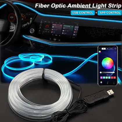 1/2/3/4/5M RGB Car Interior Ambient LED Light Strip Invisible USB Fiber Opt