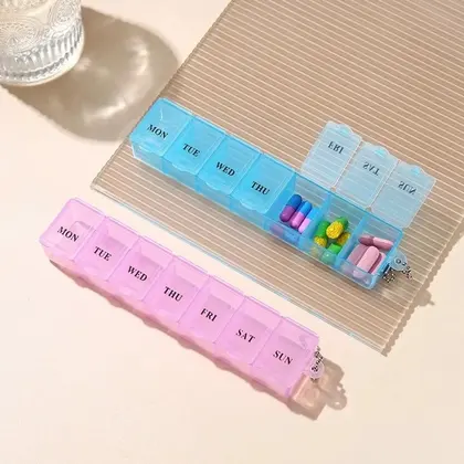 Mini pastillero pequeño portátil semanal de 7 días, organizador de 7 rejillas