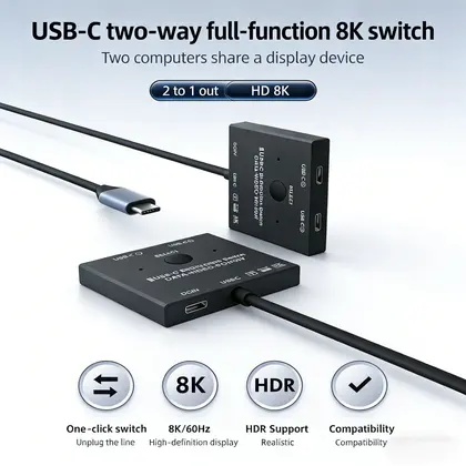 10Gbps High Speed USB C Switch,2 Port Type C Display Switch,8K 60Hz PD 100W