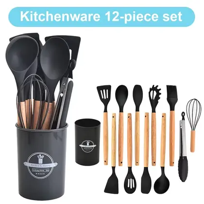 Kitchen Utensil Set Silicone Spatula Set Wooden Handle Cooking Tools