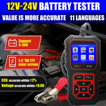 12V/24V BT60 Car Battery Tester Digital Auto Battery Analyzer Charging Cran