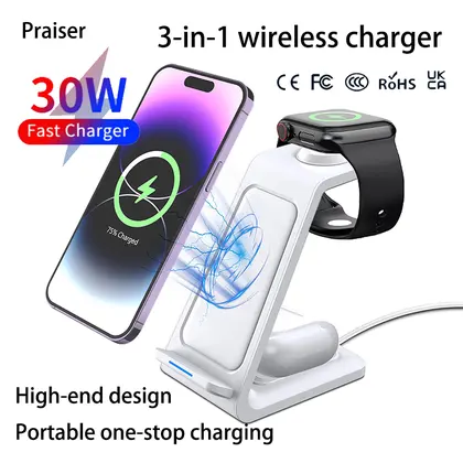 15W 3 in 1 Wireless Charger Stand Dock For iPhone Samsung Xiaomi OPPO Apple