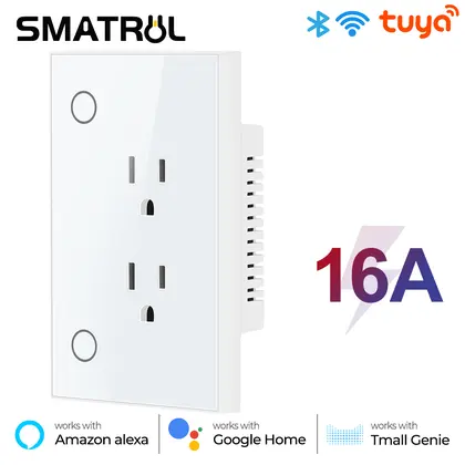 Enchufe inteligente Tuya Wi-Fi de 16 A con clavija estadounidense y aplicación Smart Life
