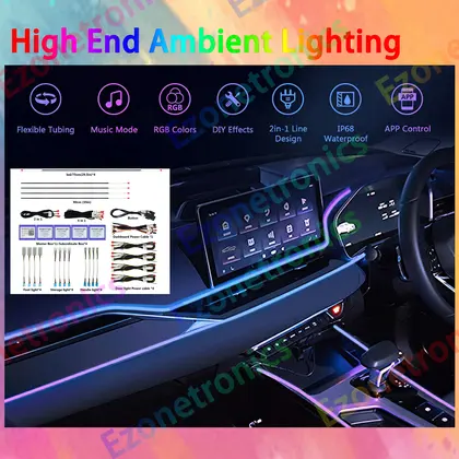18in1 Car LED Interior Ambient Lights Fiber Optic RGB Strip 256 Colors APP