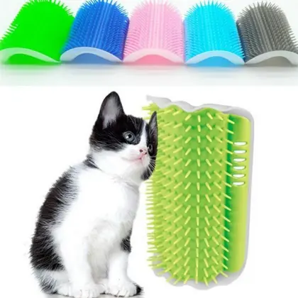 Cepillo de esquina de gato para pelo largo, peine de masaje facial chirriante, cómodo