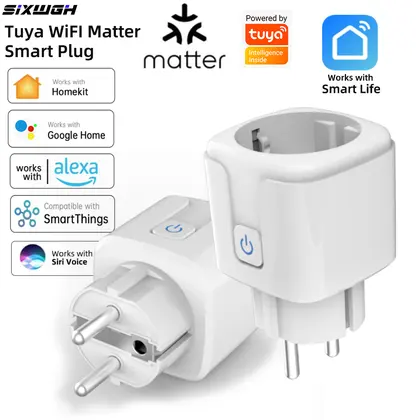 20A Tuya WiFi Matter Smart Socket EU Plug with Energy Monitor Compatible