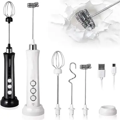 3 In 1 Electric Milk Frother Rechargeable Milk Foam Maker Handheld Foamer
