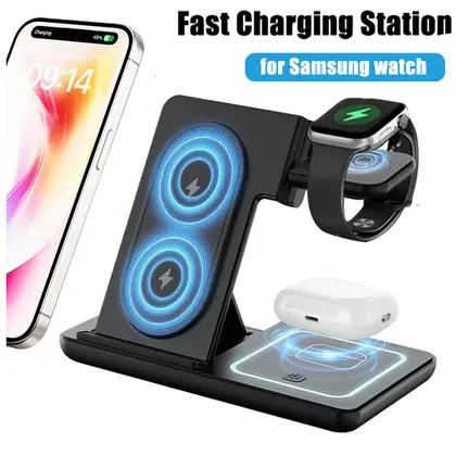 3 in 1 Foldable Wireless Charger Desk Stand For Samsung S24 S23 Galaxy Watc