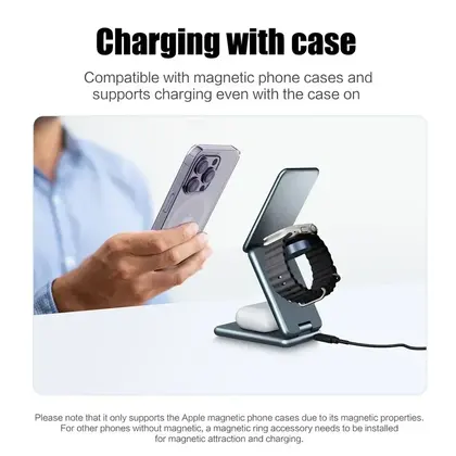 3 In 1 Magnetic Wireless Charger Stand Pad for iPhone 15 14 13 Samsung Gala