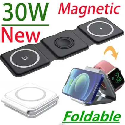 3 in 1 Portable Magnetic Wireless Charger Fast Charging Dock Station Foldab