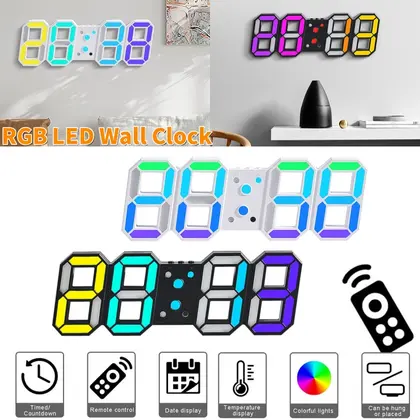 שעון קיר דיגיטלי 3D מודרני עם שלט