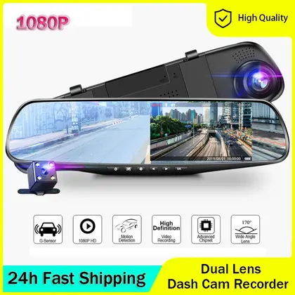 4.3" HD 1080P Car Rearview Mirror Dash Cam Camera Dual Lens IPS Night Visio