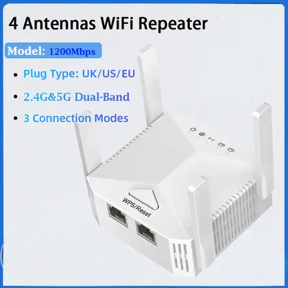 4 Antenna 1200Mbps Wireless WiFi Repeater 2.4G&5G Signal Router 802.11N Lon