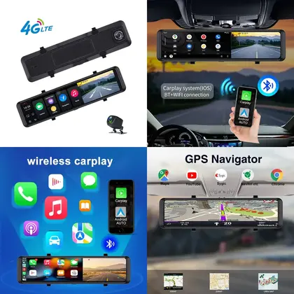 4G+64G Android 14.0 12'' Car RearView Mirror Stream Media Dual Lens 1080P