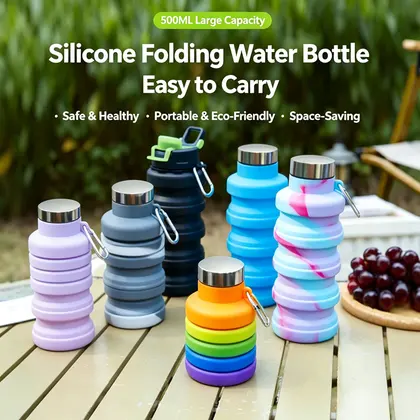 Tazas plegables retráctiles de la botella de agua de la botella de agua del silicón portátil 500ML