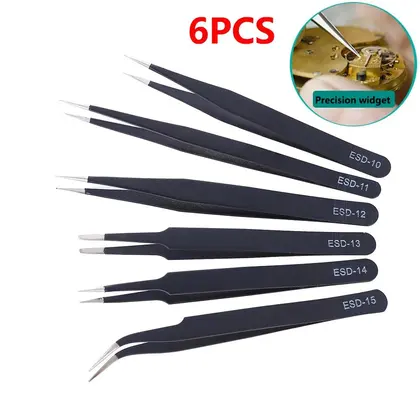 Precision Tweezers Set ESD Anti-Static Stainless Steel Tweezers Repai