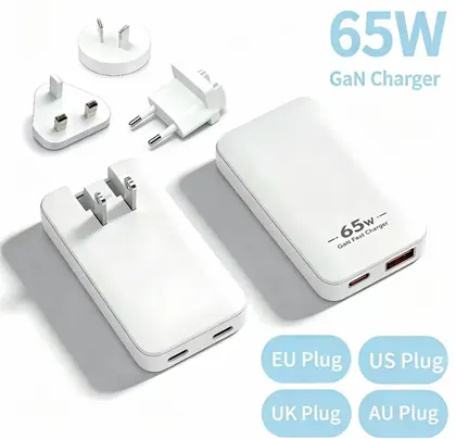 Cargador GaN ultrafino de 65 W con dos puertos y carga USB-C para MacBook