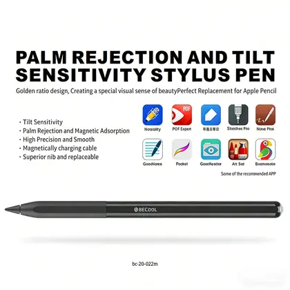 Active Stylus Pen Palm Rejection Tilt Sensitivity 1.4mm Gold-Plated Tip Mag