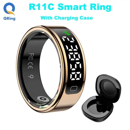 AMZMAX R11C Display Screen Smart Ring Men Women,Gesture Swipe Video/Brush