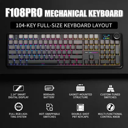 AULA F108 PRO Mechanical Keyboard Custom 100% Layout RGB Backlight Wireless