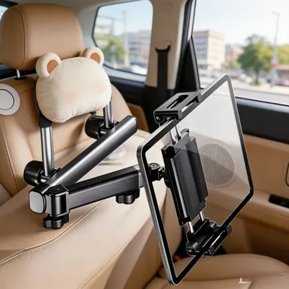 Car Headrest Tablet Mount Telescopic Adjustable Foldable Stand, Universal