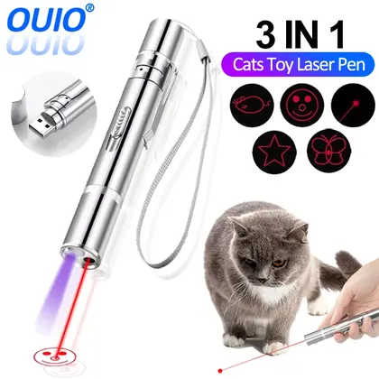 Pluma de juguete láser para gatos, puntero de luz LED con carga USB, antorcha recargable, Flas UV
