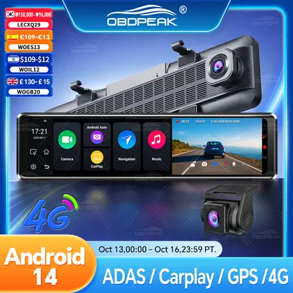 D90 RearView Mirror 4G Android 14 Car DVR GPS Navigation ADAS 1080P 4G+64G