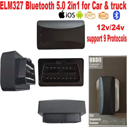 ELM327 for Car and Truck 12V&24V Bluetooth 5.0 ELM327 OBD2 Cable Auto Scann