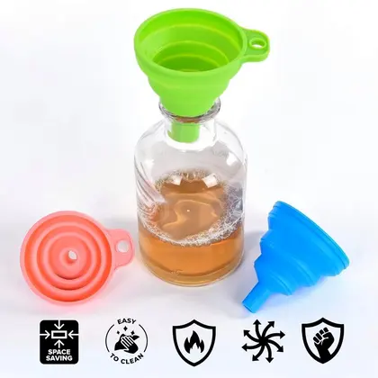 Foldable Silicone Funnel Set – Collapsible Small & Large Funnels for Kitche