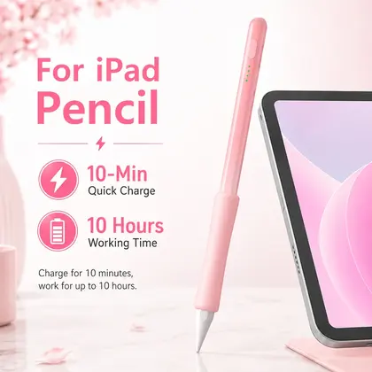 For iPad Pencil Active Stylus Pen Palm Rejection Tilt Magnetic Pink 10Min