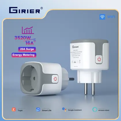GIRIER Tuya WiFi Smart Power Plug 16A with Energy Monitoring 3520W Supports