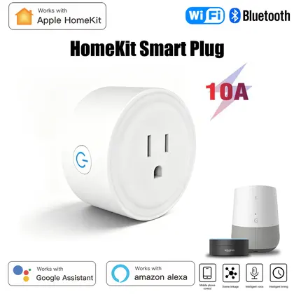 Enchufe inteligente redondo HomeKit de 10 A con Wi-Fi para Siri, Alexa y Google Home