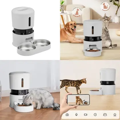 HOT 4L Dual Bowl Automatic Pet Feeder with Double Camera and Wifi Plastic