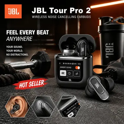 JBL Tour Pro 2 True Wireless Bluetooth Earbuds Active Noise Cancelling Head