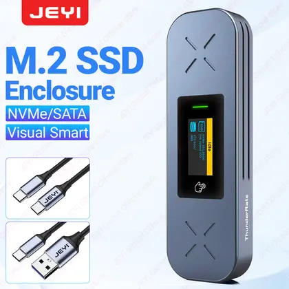 JEYI M.2 NVMe/SATA SSD Caja de pantalla inteligente USB 3.2 10Gbps Exte portátil
