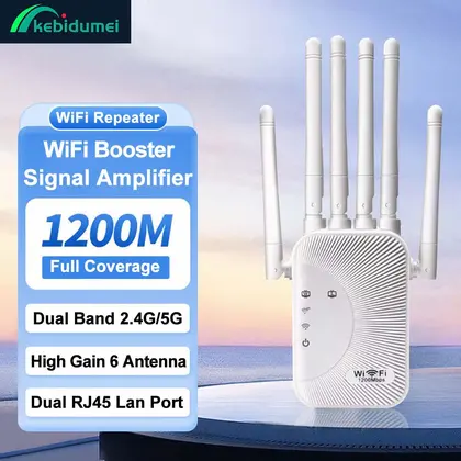 Kebidumei 1200Mbps WiFi Repeater 2.4G 5G Amplifier Home Office Network Rang