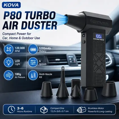 Soplador de aire inalámbrico KOVA P80, 120000 RPM, 5200 mAh y 4 velocidades