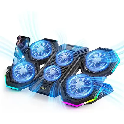 Laptop Cooling Pad RGB Cooler Laptop Stand with 6 Quiet Cooling Fans 6 Height