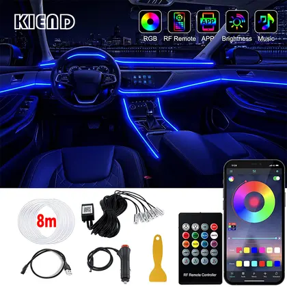 LED Car Interior Ambient Strip Lights RGB Fiber Optic Atmosphere Neon Light