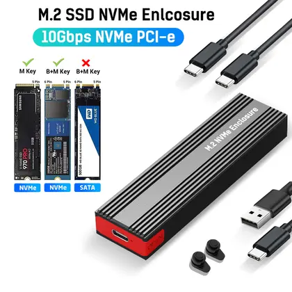 M2 NVMe SSD Enclosure 10Gbps PCIe SSD Case Portable Box USB C 3.2 Gen2 Tool