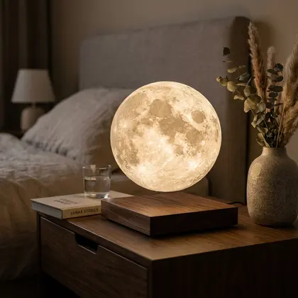 Magnetic Levitating 3D Moon Lamp with Floating Ambient Night Light
