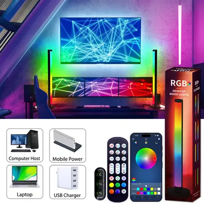 Barra de luz ambiental RGB con ritmo musical, pastilla de sonido USB de 5V, aplicación remota Bluetooth