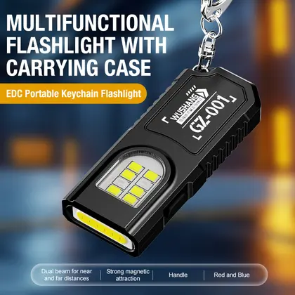 Portable Keychain LED COB Flashlight USB Rechargeable Torch with Pen Clip Powerf