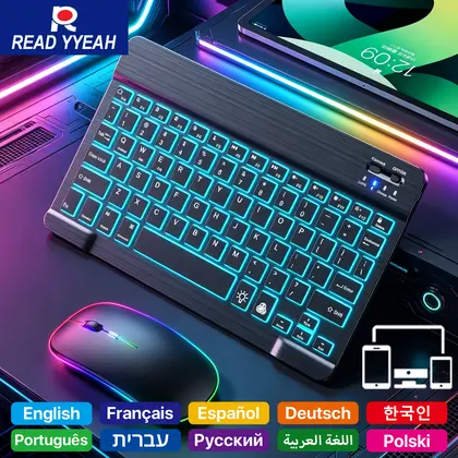 READ YYEAH RGB Backlit Bluetooth Keyboard Mouse Combo Multi-language Rechar