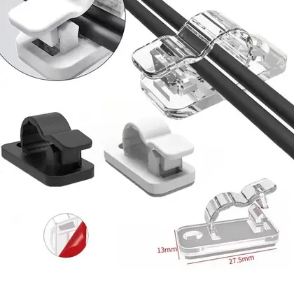 Clips autoadhesivos para organizar cables en el escritorio