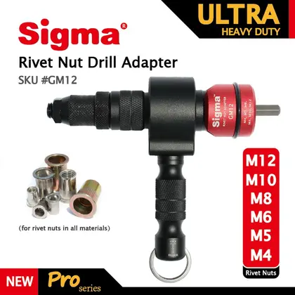 Sigma #GM12 ULTRA HEAVY DUTY Adaptador de taladro para tuercas remachadoras inalámbrico o eléctrico