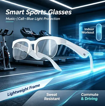 Smart Glasses Bone Conduction Wireless Headset Music Call Voice Assistant Long‑t