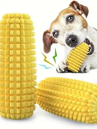 Juguete masticable para perros con forma de maíz chirriante, juguete interactivo resistente y duradero para la dentición