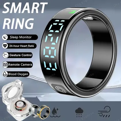 SR08 Smart Ring with Charging Box for Men Women LED Display Screen Gesture