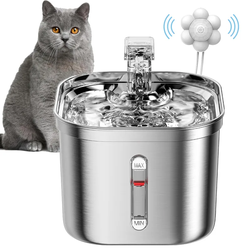 Stainless Steel Cat Fountain With Water · 1